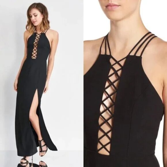 NWT NBD Revolve &quot;Isla&quot; Criss Cross Maxi Gown in Black Sz. S